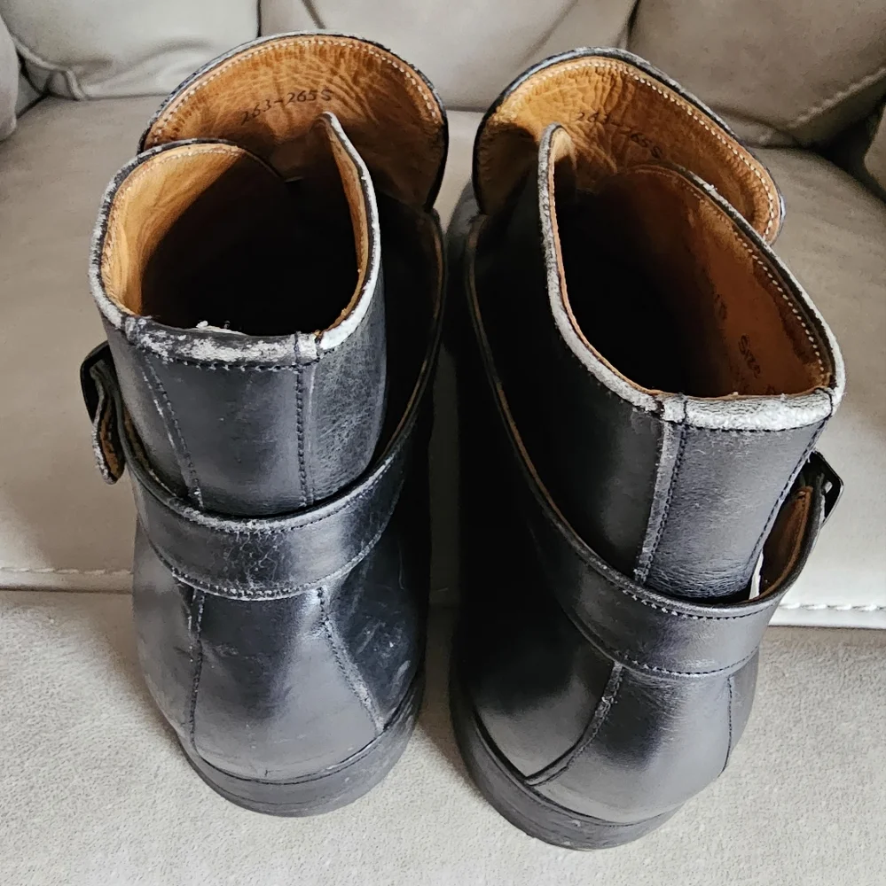 Cheany of London Derby Monk Buckle Black‎ Leather Boots sz UK 12, US 12.5